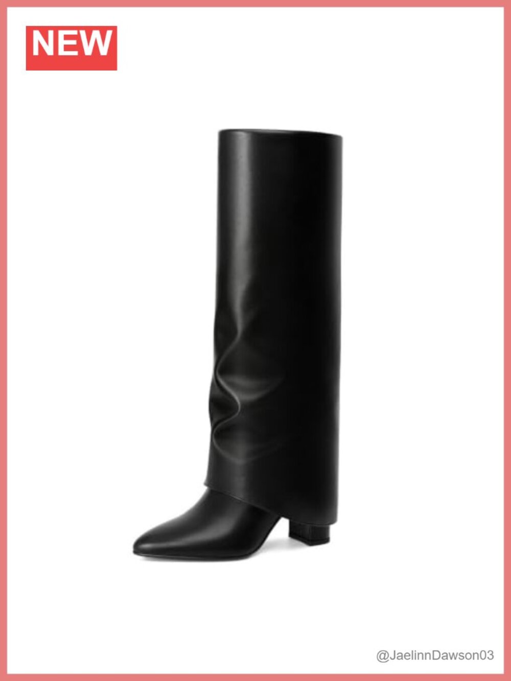 Knee High Fold Over Boots Women Chunky Heel Pointed Toe Faux Leather